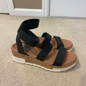 Steve Madden Black Elastic Cork Platform Sandals